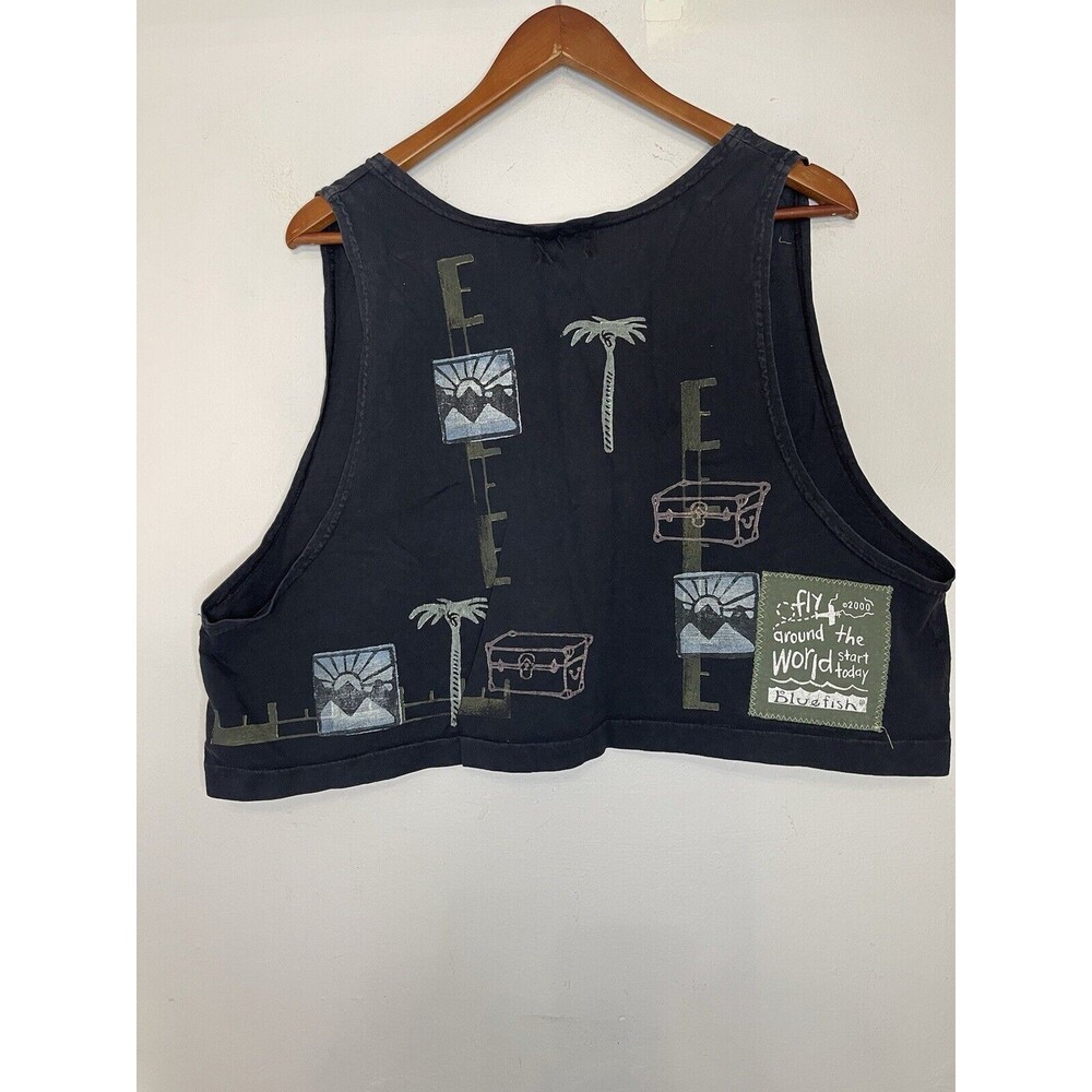Blue Fish Women's Vintage Faded Black 2000 Sz 2 1 Button Front Vest Tank Travel - Picture 7 of 9